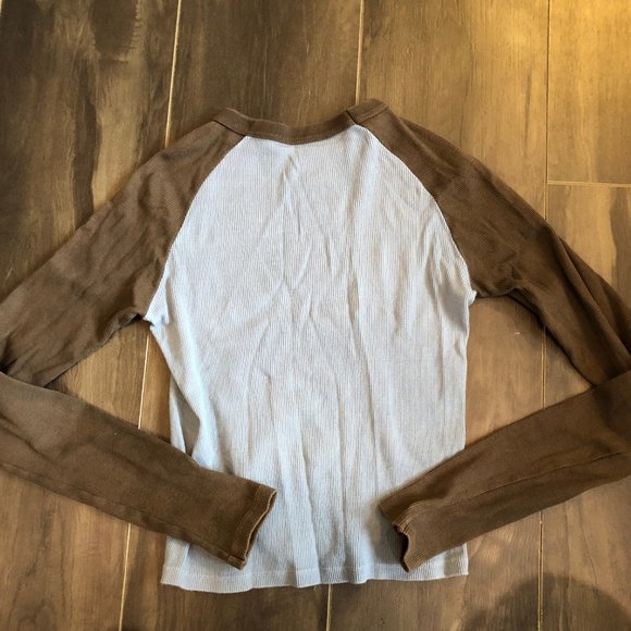 Brandy Melville baby blue and brown long sleeve top - Picture 2 of 2